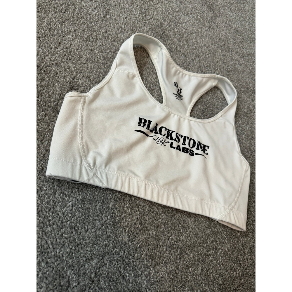 Blackstone Labs Badger Sport White Athletic Gym Sports Bra Racerback Women Large